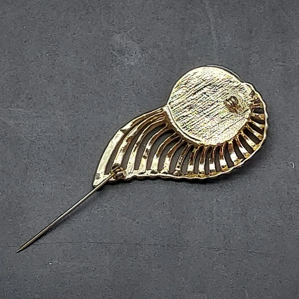 Art Deco Brooch Gold Tone Black Cabochon Vintage Costume Jewelry Abstract‎
